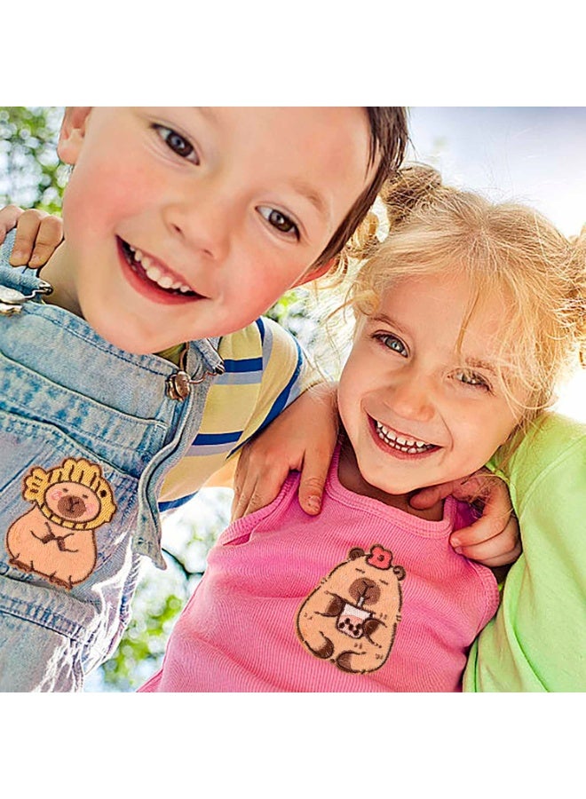 fantasize 5pcs Iron-on Patches Animal Embroidered Appliques, Cute Capybara Stick-On Patch for Clothes, Hats, Jeans, Jackets, DIY Fabric Repair and Customization Accessories - Image 3